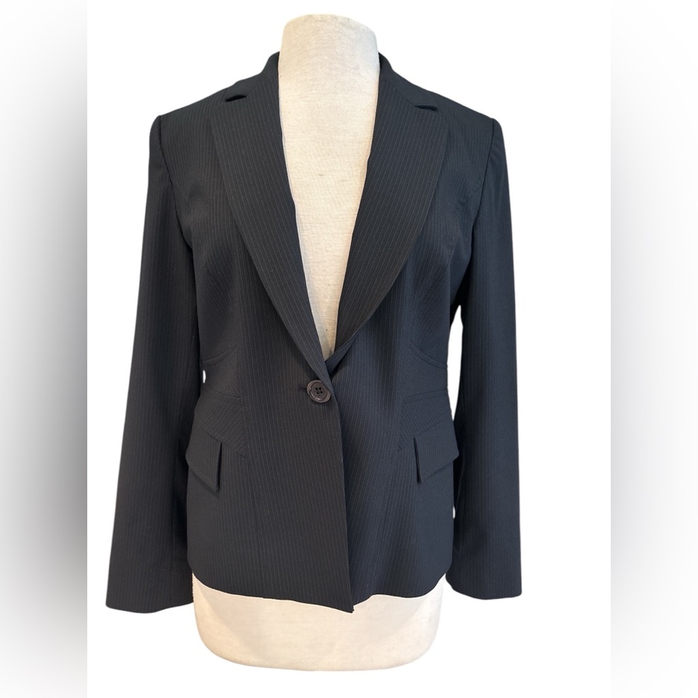 Corpcore Black Pinstripe Single-Button Womens Blazer Jacket Structured Fit Long